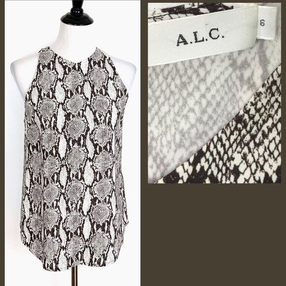 A.L.C. Anise Snake Skin Python Print Sleeveless Blouse Top Sz 6 - Picture 2 of 16